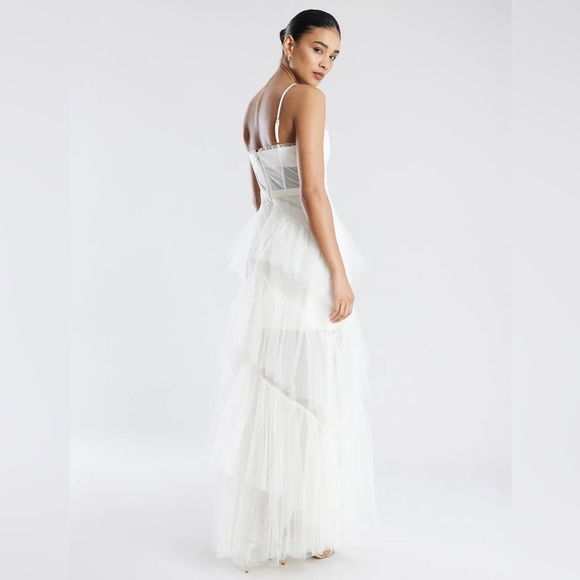 NWT BCBGMAXAZRIA White Oly Ruffled Tiered Gown - Picture 4 of 6